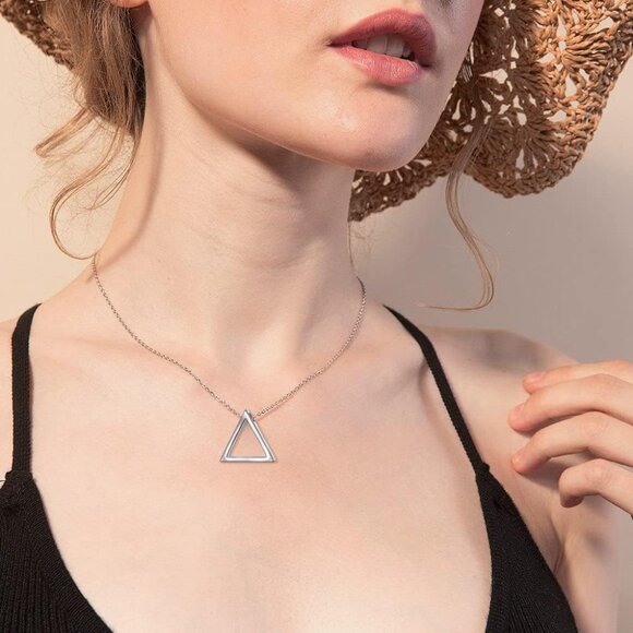 925 Sterling Silver Geometric Triangle Pendant Necklace for Women - Elegant and - Picture 7 of 8